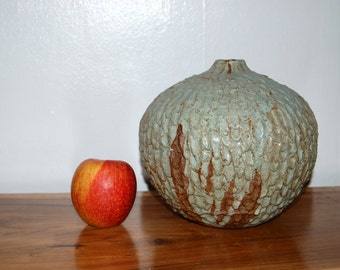 Mid Century Architectural Textured, Large Sculptured, Thumb Pot, Pebbled, Stoneware Onion / Weed Pot / Vessel / Vase