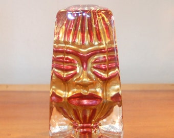 RENATE STOCK SEA Glasbruk (Kosta) Glass Sculpture Mask Swedish Design Sweden Paperweight Art Glass Sun, Tiki, Tribal Decor Midcentury Modern