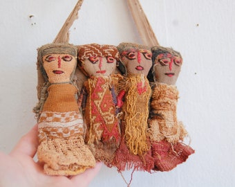 Four Peru Peruvian Central Coast Ancient Textile / Fabric / Cotton 20th century Chancay / Funerary / Burial / Mummy / Protection Dolls