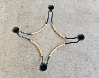 Danish Modernist Blackened String Iron & Rattan Advent Candle Holder by Laurids Lonborg for LL ~ Denmark ~ 1950s
