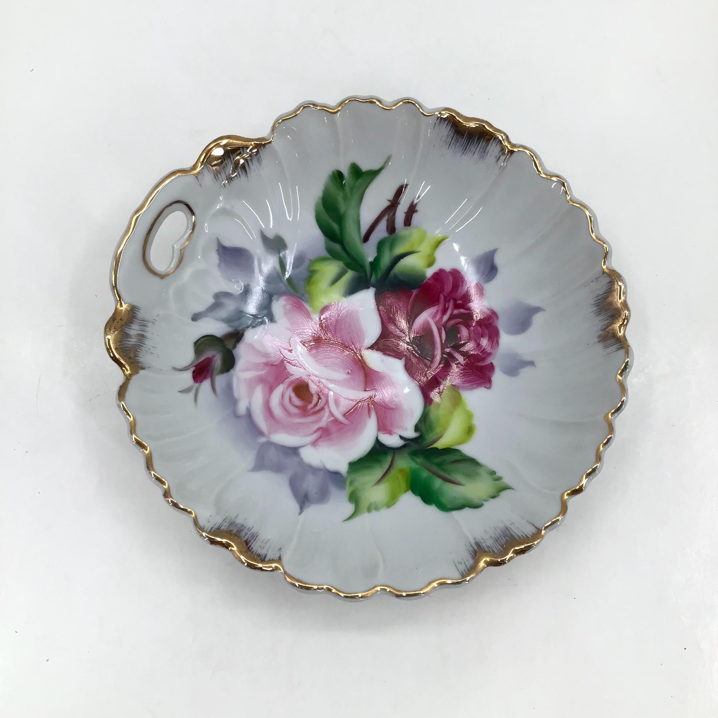 Vintage 1950s Lefton Candy Trinket Dish Roses Hand Painted Floral