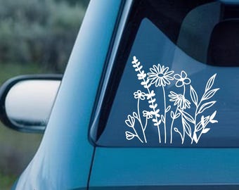 Wildflower Vinyl Decal,Car/Laptop/Window/Bottle/Glassware Decal,Boho Car Decal,Plant Lover Sticker,Multiple Colors Available,Ideal For Decor