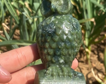 4&#39;&#39;+ Natural Green Jade quartz,quartz crystal,hand carved,Crystal Owl Specimen,Owl skull,Home Decoration Crystal Gifts 1pc