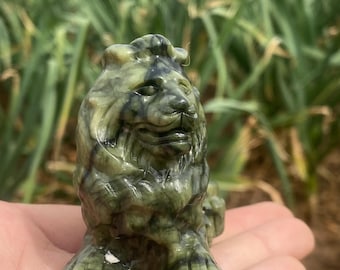 3.1&#39;&#39;+ Natural Green Jade quartz,quartz crystal,hand carved,Crystal Lion,Lion skull,Home Decoration Crystal Gifts 1pc