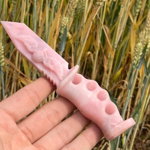 5.7&#39;&#39;+ Natural Pink Opel quartz,quartz crystal,hand carved,crystal knife,Dagger,Wings skull specimen,Luxury Decoration Crystal Gifts 1pc