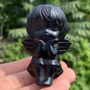 2.4&quot;+ Natural Obsidian Quartz Angel Skull,Crystal Quartz,Angel Skull,Crystal Angel Skull,Crystal Angel,Home Decoration,Crystal gifts 1PC