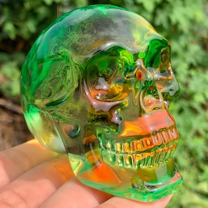 2.8''+ Color plating Green Smelting quartz,hand carved,Crystal Skull,Crystal Skull specimen,Crystal Gifts,Glass skull 1pc
