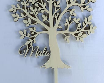 Adorno para tarta de árbol de la vida de madera personalizado, adorno para tarta con nombre, adorno para tarta de árbol de la vida bohemio, adorno personalizado