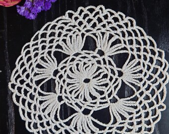 Handmade Crochet Doily, 6 Inch Natural Cotton Doily, Small Table Decor, Rustic Home Decor