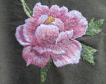 Custom Peony Hand Embroidery on Your Clothing - Personalized Floral Gift