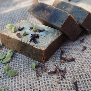 Spiced Exfoliating Soap – Cardamom, Cinnamon | Handmade Cold Process Soap with Clove, Ginger, Coffee | Natural Artisan Soap Gift