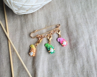 Handmade Gnome Stitch Marker Holder, Knitting Accessory, Safety Pin Charm