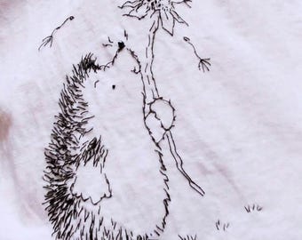 Custom Hand-Embroidered Hedgehog Shirt: Personalized Line Art