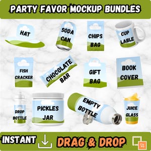 Canva Party Favors Mockup Bundle | Editable Favor Templates | Chip Bag & Candy Wrapper Mockups
