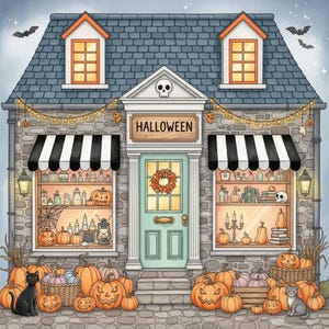 Halloween Shop Clip Art 10 High Res Watercolor JPGs Junk Journaling, Scrapbooking, Card Making, Digital Download, Fantasy, Whimsical