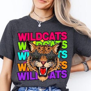 Preppy Neon Star-Eyed Wildcats Mascot PNG | Wildcat Mascot PNG | Preppy Wildcats Png | Mascot PNG Shirt Sublimation Design Digital Download