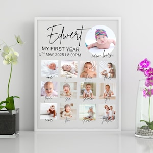 ADELLA Minimalist First Birthday Photo Sign Template, 1st Birthday Photo Poster, Baby's First Year Poster Printable, Modern Birthday DIY