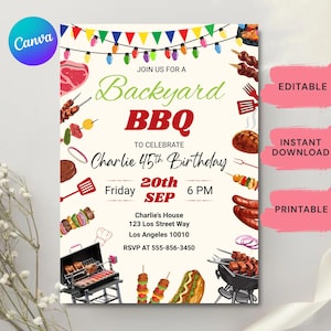 Backyard BBQ Party Invitation, BBQ Party Invite, Barbecue Party Invitation, BBQ Birthday Invitation, Bbq Grill Party, Canva Template