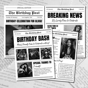 Canva Birthday Party Invite Newspaper Template, Editable Newspaper Birthday, Large Newspaper Template, Birthday Newspaper For Photoshoot