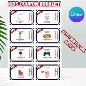 Editable Kids Coupon Booklet, Printable Coupon Book for Kids, Kids Reward Coupon, Personalized Easy reward Coupon, Birthday Coupon Book
