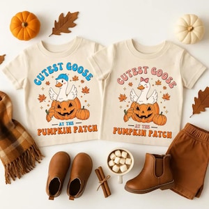 Coolest Cutest Goose at the Patch PNG, Fall Pumpkin Patch Toddler Shirt Sublimation, Funny Autumn Goose Halloween Kids Matching Outfit PNG