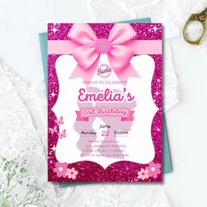 Editable Barbie Birthday Invitation, Barbie Party Invite, Pink Doll Birthday, Fashion Doll Party, Girl Birthday, Birthday Invitation, Canva