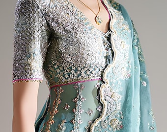 Pakistani Wedding Dress | Designer Silk Lehenga Choli Hand Embroidered | Custom Colors & Sizes