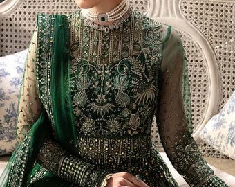 Bridal Lehenga Choli - Custom Stitched Pakistani Wedding Dress - Bottle Green Designer Handcrafted