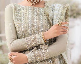 Hand-Embroidered Gray Bridal Lehenga Choli | Khaadi Net, Organza