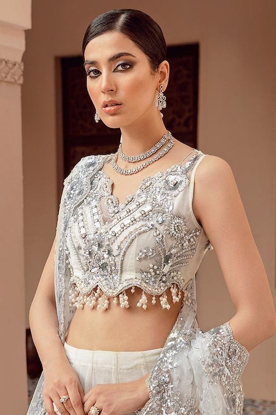 Bridesmaid dress, lehenga for women, Embroidered net and organza, Worldwide Free Shipment