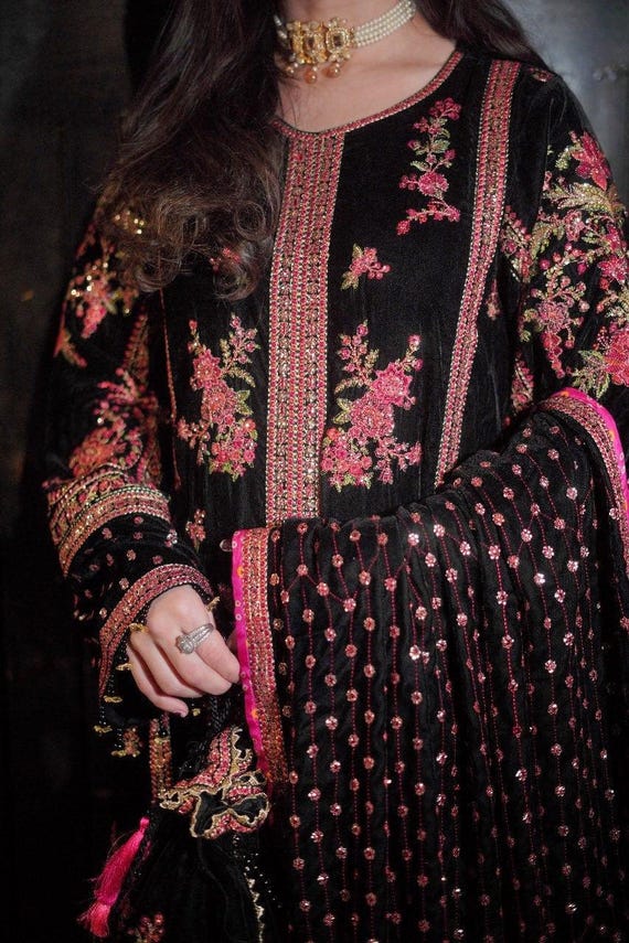 Velvet Dress Designer Suits | 3-piece Unstitched Suit for Elegance Free  Shipment USA UK