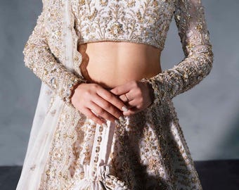 White Bridesmaid Dress With Gold Embroidery  Bridal Lehenga Choli Set by  Sana Fashion House - Etsy Israel