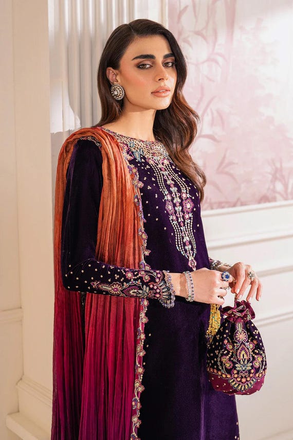 Velvet Dress for Wedding Guests | Designer Salwar Kameez 3-piece Suit Winter Celebrations