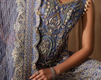 Steel Blue Fancy Heavy Embroidery Bridal Lehenga Choli All Sizes Available Free Shipment