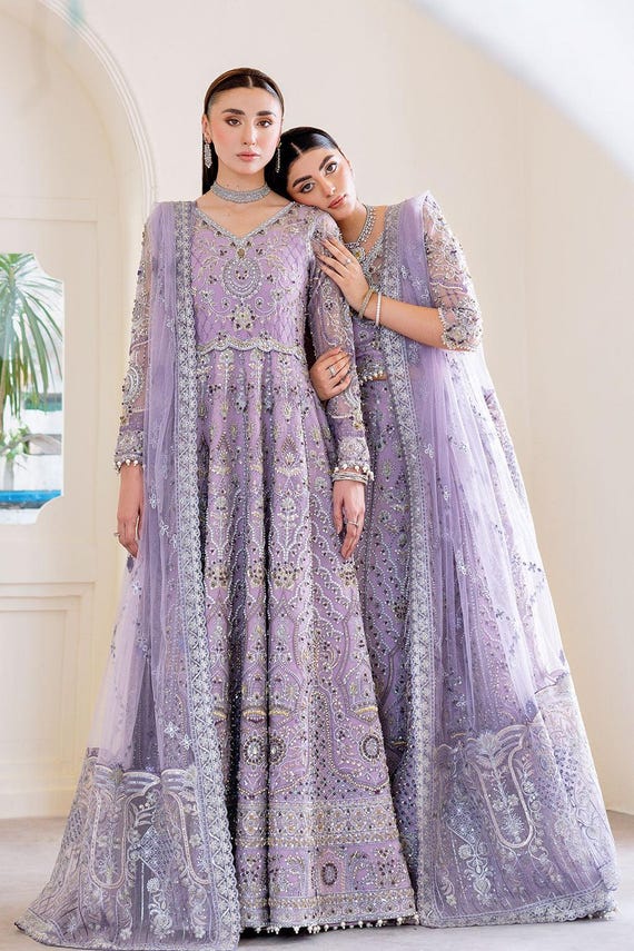 purple mehndi dress for bride Noor, Purple Bridal Angrakha (Mehndi)