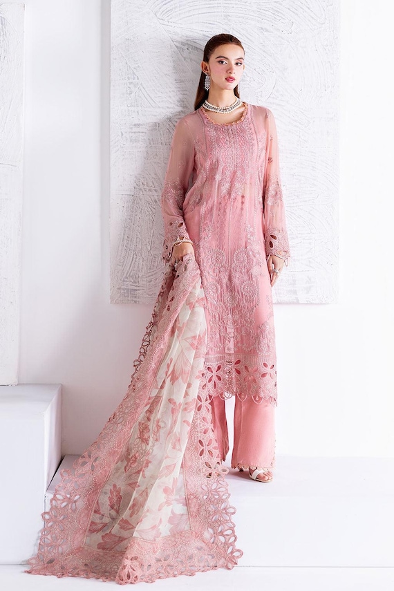 pink chiffon dress pakistani Pink Formal Dress Pakistani Suit salwar kameez |Chiffon Embroidered for Wedding & Parties