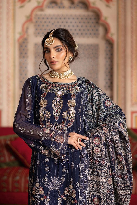 blue chiffon dress pakistani Rafia Chiffon Occasions - Pakistani Women's
