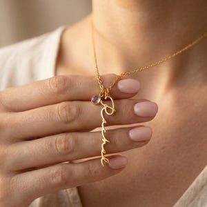 Vertical Script Name Necklace, Custom Birthstone Name Necklace, Name Necklace with Birthstone, Gift for Her, Mother's Day Gift, Gift For Her