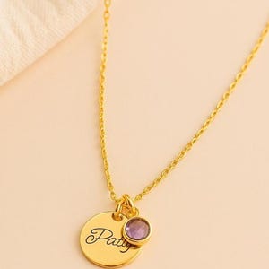 Engraved Birthflower Pendant, Birthstone Name Necklace, Dainty Gold Necklace – Custom Jewelry Gift for Birthday, Anniversary
