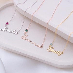 Personalized Gold Name Necklace with Birthstone, Special Gift for Women, Birthday Gift, Bridesmaid Gift, Gift for Moms, Christmas Gift