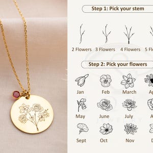 Birth Flower Necklace Birthstone Personalized Birthday Gift for Her Mom Gifts Handmade Jewelry Birth Month Flower Jewelry Gift for Mom Mum