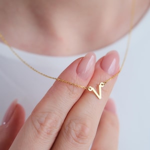 İnitial Necklace , Extra Tiny Initial Necklace , Sideways Initial Necklace ,Elegant Statement Necklace, Valentine&#39;s Day Gift, Christmas Gift