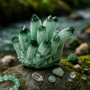 Green Ghost Crystal Cluster, Natural Crystal Cluster Mineral Specimens Amethsyt Cluster Aura Quartz Crystals Healing Home Decor,Gift for her