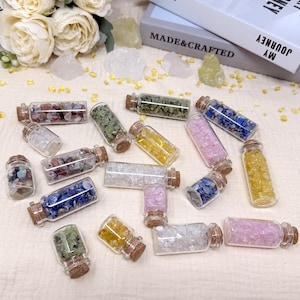 6 chips de cristales diferentes, botellas de piedras preciosas y piedras curativas, chips de cristales curativos de chakras, juego de gemas Wicca, cristales de brujería