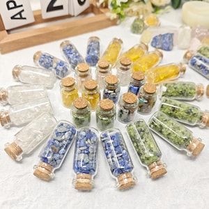 Mini chips de cristal en botellas, chips y pulseras de piedras preciosas, especímenes minerales de piedra curativa, juego de gemas de Wicca, cristales de brujería