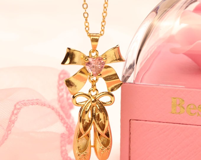 Gold Ballet Shoe Necklace: Ballerina Princess Charm