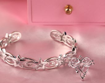 Rhodium Plated Star and Comet Charm Bracelet and Ring Set, Gift For Her