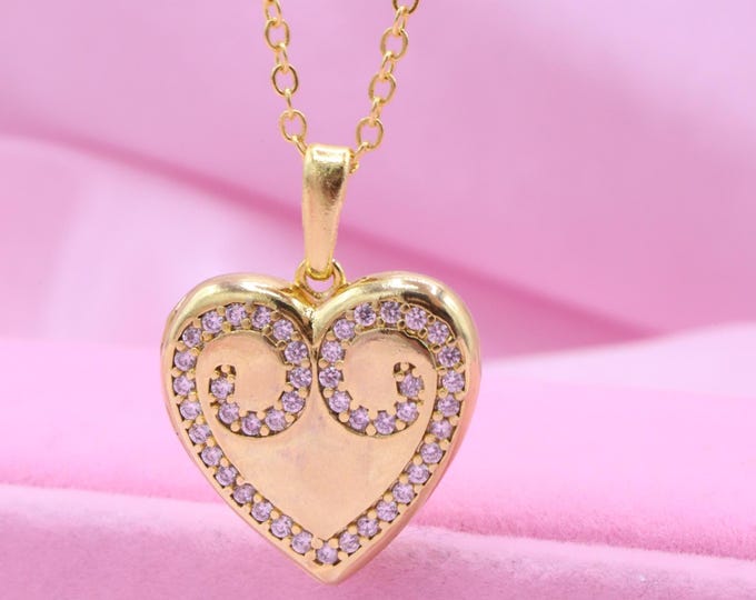 Shiny Gold Plated Brass Heart Locket Necklace