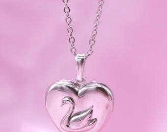 Collier Pendentif Cœur De Cygne En Argent 925 Et Vermeil - Zircon, état Neuf