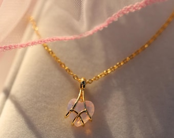 Crystal Heart Necklace, Shiny Gold Plated Brass, Fairy Jewelry